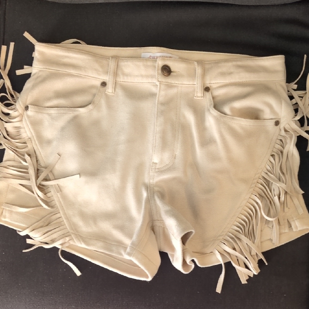 Shyanne Cream Fringed Jean Shorts
